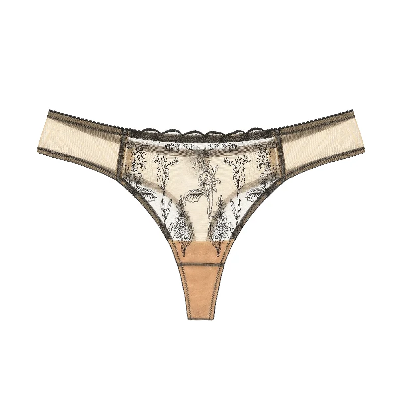 seamless organic cotton women thongs for sustainable livingKim Thong in Floral Embroidery on Jelly Fabric