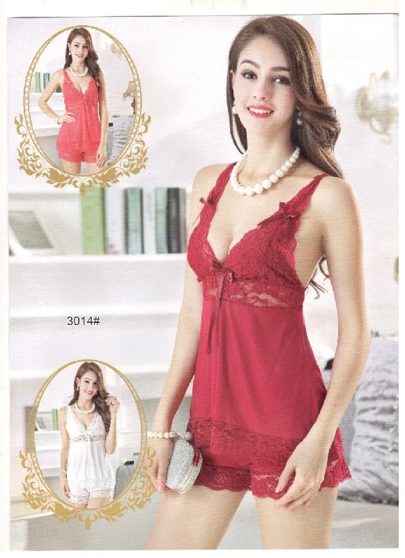 see through women sexy lingerie styles2 Pcs Sexy Short Nighty - Red