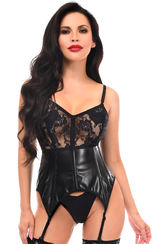 affordable women bustiers and corsetsLavish Black Wet Look & Lace Bustier Corset w/Garters