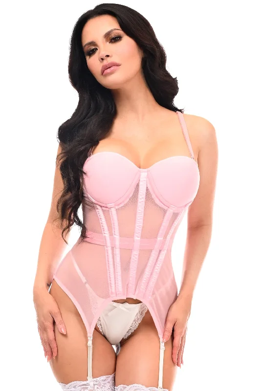 mesh women bustiers and corsetsLavish Lt Pink Mesh Underwire Bustier Corset w/Garters