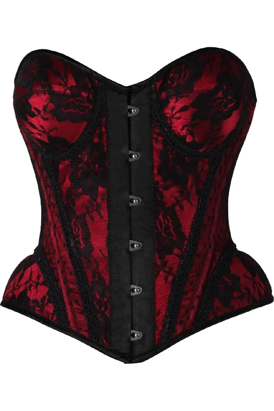 short women bustiers and corsetsTop Drawer Red w/Black Lace Steel Boned Underwire Bustier Corset