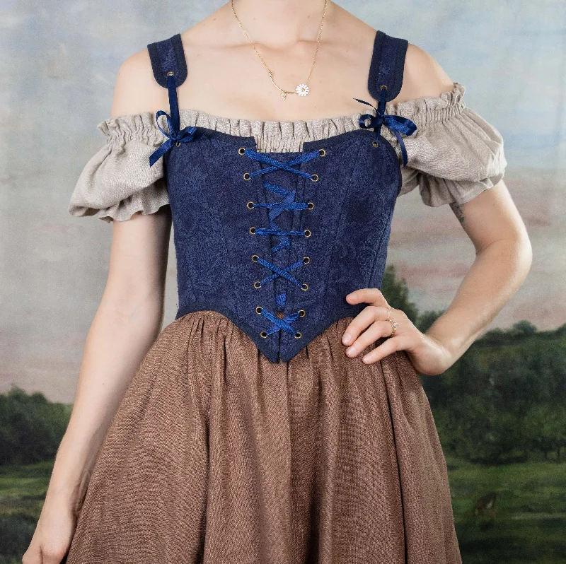 modern women bustiers and corsets trendsNavy Blue Embroidered Paisley Corset Top