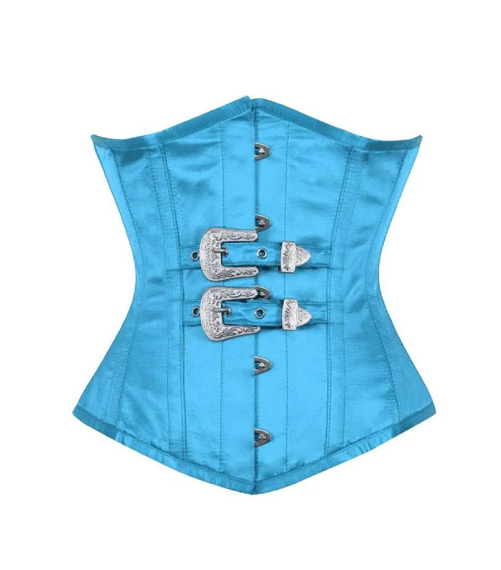 historical reenactment women bustiers and corsetsDamask Turquoise Waist Reducing Underbust Corset