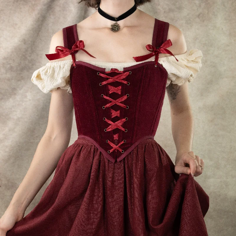 Victorian style women bustiers and corsetsDark Red Velvet Corset Top