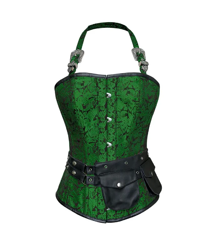 machine made women bustiers and corsetsGreen Brocade Waist Reducing  Overbust Corsets