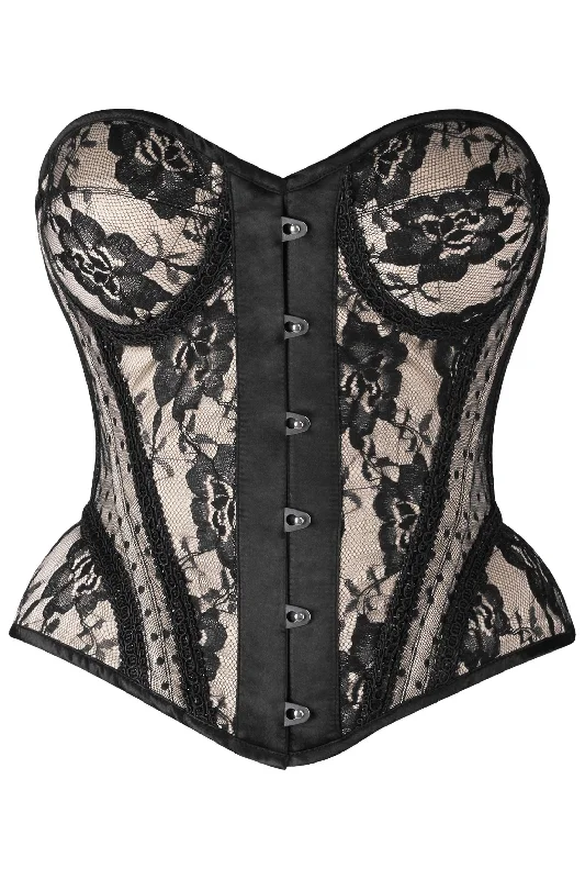 workout women bustiers and corsets supportTop Drawer Nude w/Black Lace Steel Boned Underwire Bustier Corset