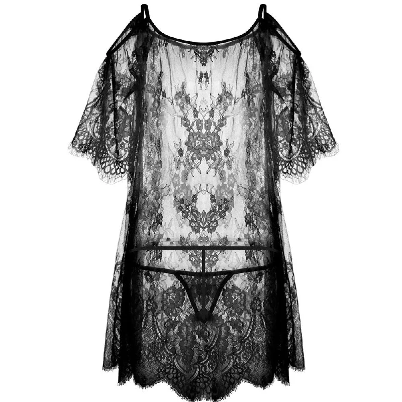 bondage inspired women sexy lingerieSexy Floral Lace Babydoll Transparent Off Shoulder