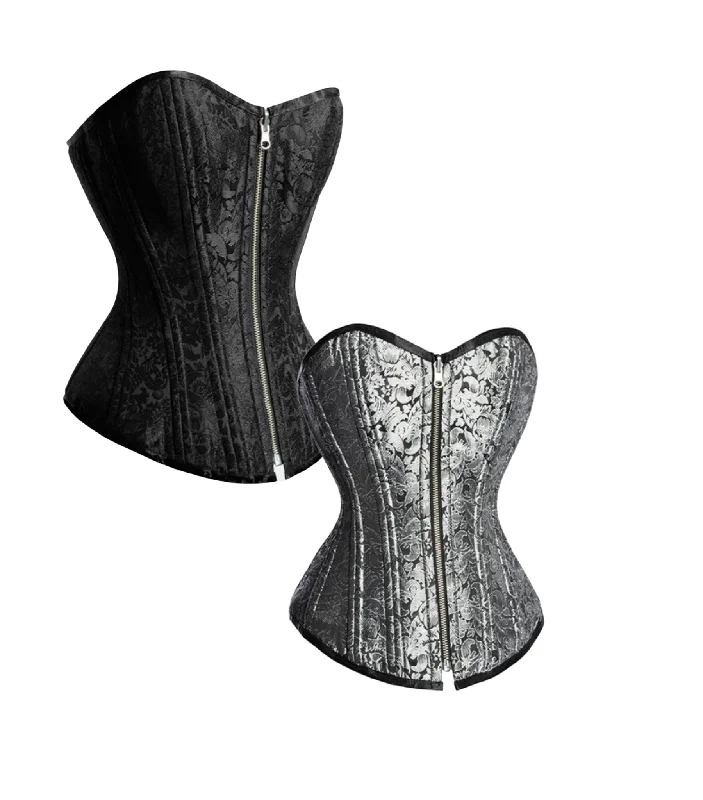 vintage women bustiers and corsets replicasBlack/ Silver Reversible Overbust Waist Training Corset