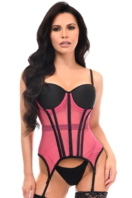 strapless women bustiers and corsets styleLavish Pink/Black Mesh Underwire Bustier Corset w/Garters