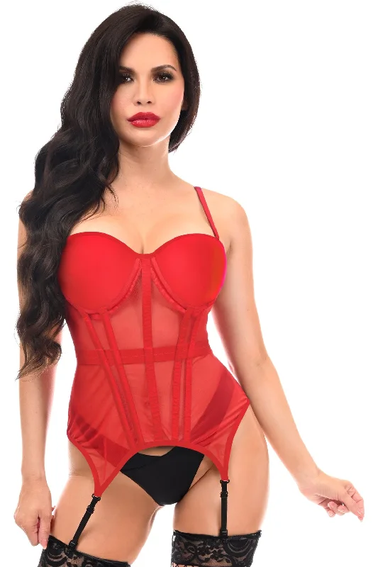 vintage women bustiers and corsets replicasLavish Red Mesh Underwire Bustier Corset w/Garters