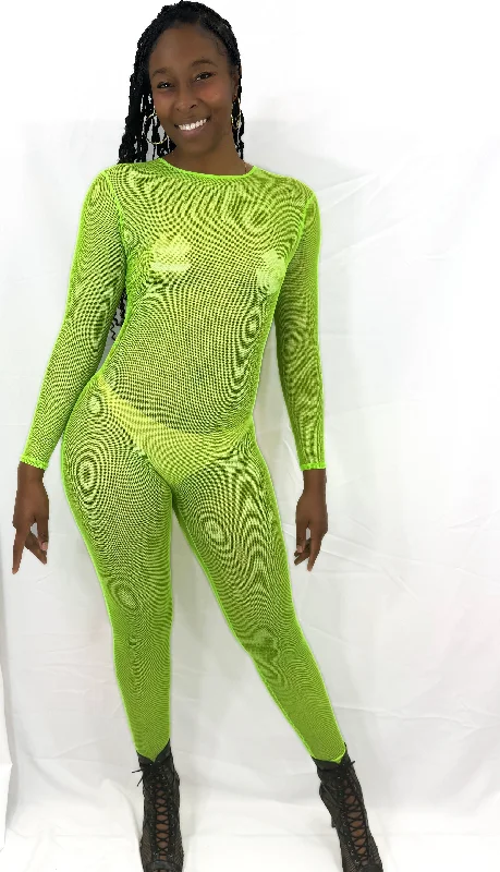 Mesh Bodysuits for a Bold and Edgy Fashion StatementNeon green mesh jumpsuit