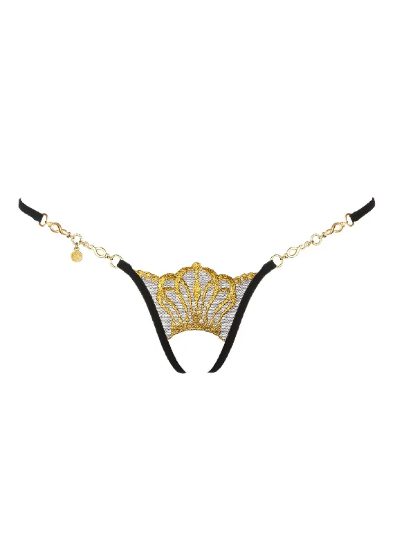 anti - static women thongs for reducing static clingQueen of Love (Black/Gold) Open G-String