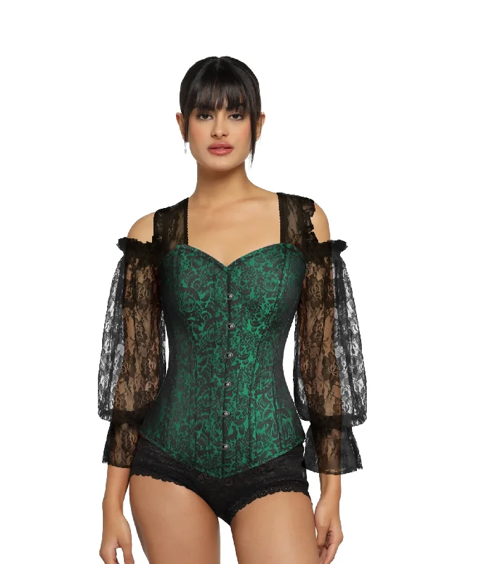 bridal women bustiers and corsetsBlack Green  Broade Overbust long Sleeves Corset