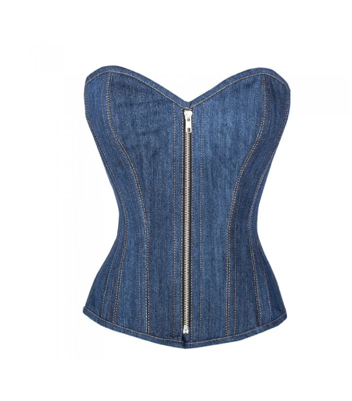 strapless women bustiers and corsets styleBlue Denim waist reducing  overbust Corsets