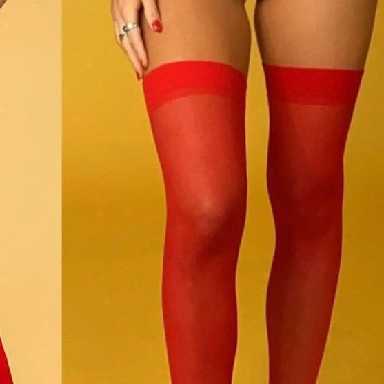 opaque women garters for modesty90s Sheer Fierce  Red Thigh High Stockings – Vintage Deadstock Coquette Accessory