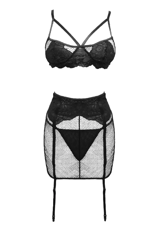 bamboo - fiber women thongs for natural antibacterial benefitsKatie (Black) Fishnet Bralette, Thong & Suspender Skirt