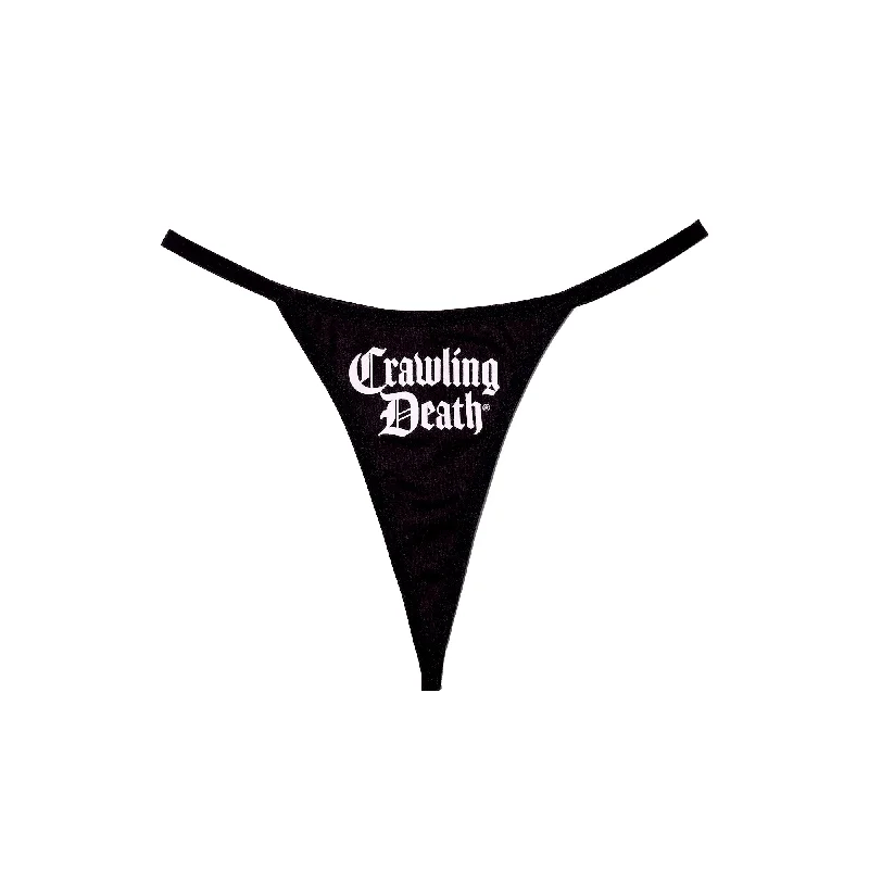 seamless organic cotton women thongs for sustainable livingLaurie Thong Crawling Death Logo