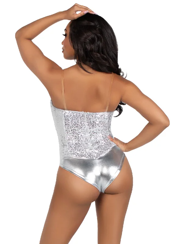 Printed Bodysuits with Floral Patterns for a Feminine VibeSequin Bodysuit - SMALL - Silver