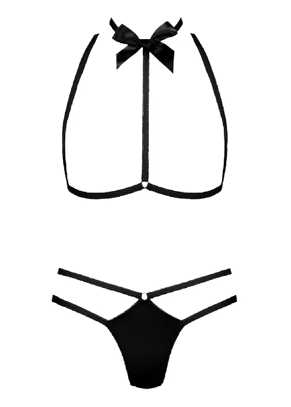 seamless breathable women thongs for a gentle and comfortable fitLe Petit Secret (Black) Harness and Thong Set