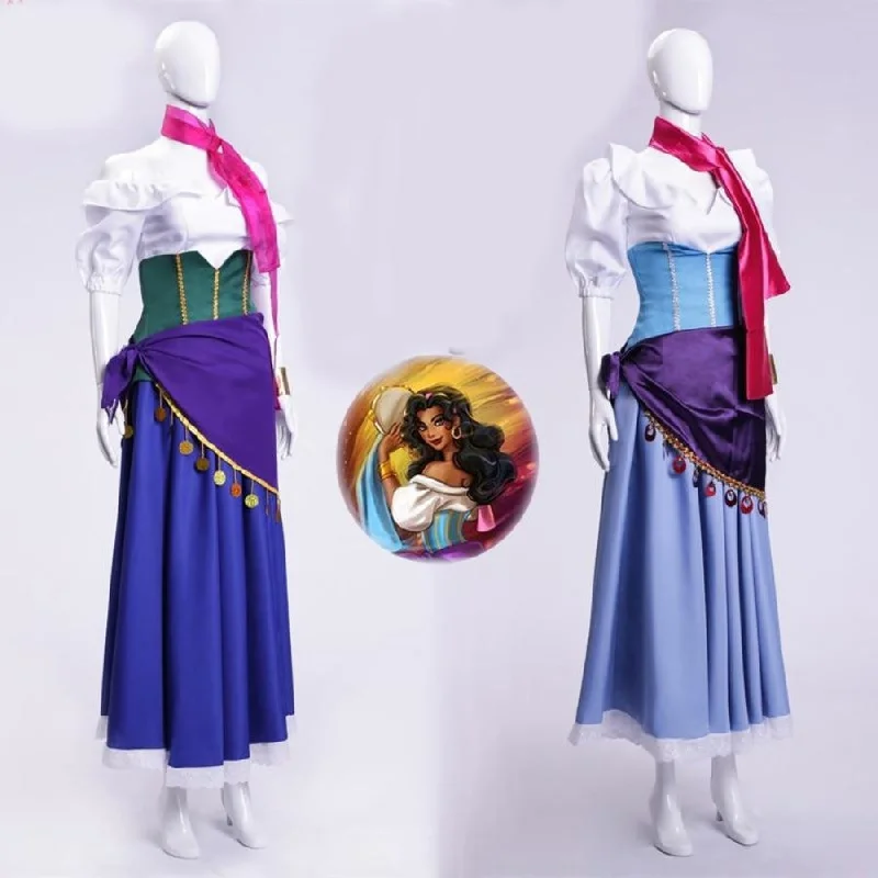 women villain group cosplay costumesThe Hunchback of Notre Dame Esmeralda Cosplay Costume Purple Blue Partywomen girl Dress Halloween Cosplay Costume C08583