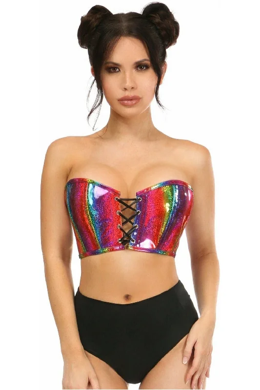 steampunk women bustiers and corsetsLavish Rainbow Glitter PVC Lace-Up Bustier Top