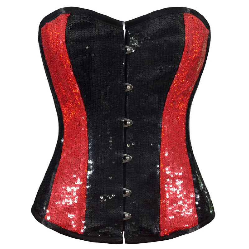 leather women bustiers and corsetsRaelinn Black Red Panel Sequenced Overbust Corset