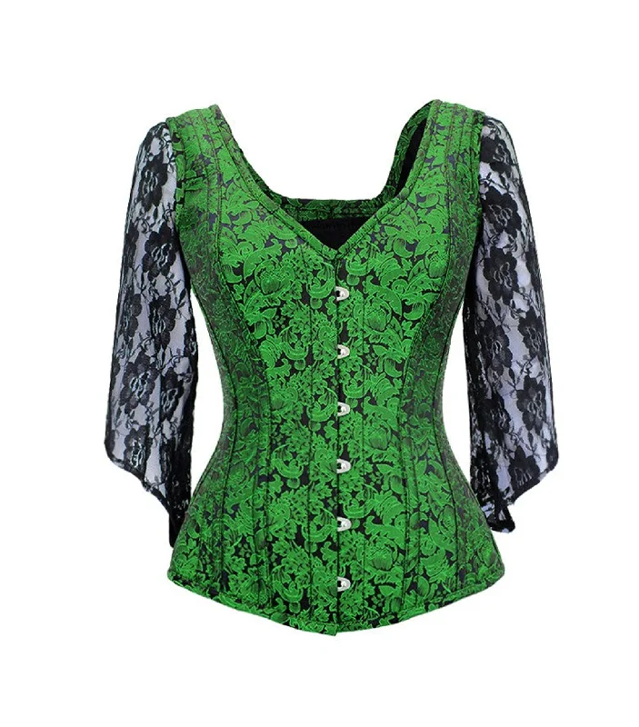 lace detailed women bustiers and corsetsGreen Black  Broade Overbust Corset