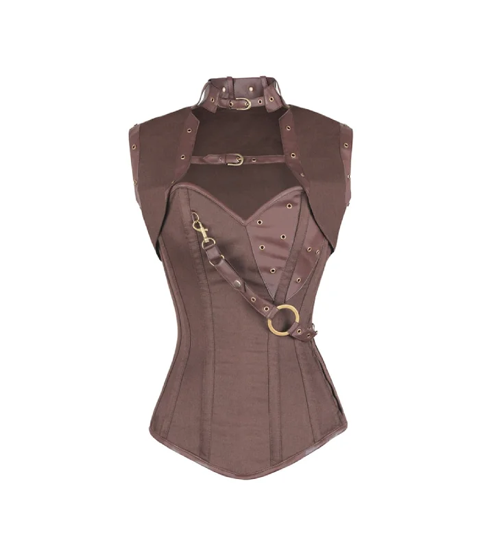 affordable women bustiers and corsetsBrown Cotton Overbust Corset