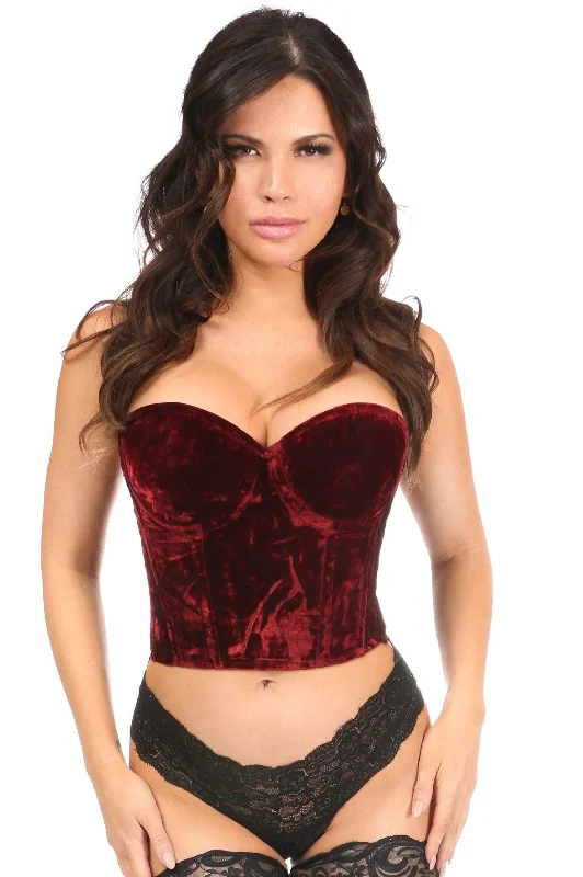 satin fabric women bustiers and corsetsLavish Dark Red Crushed Velvet Underwire Bustier