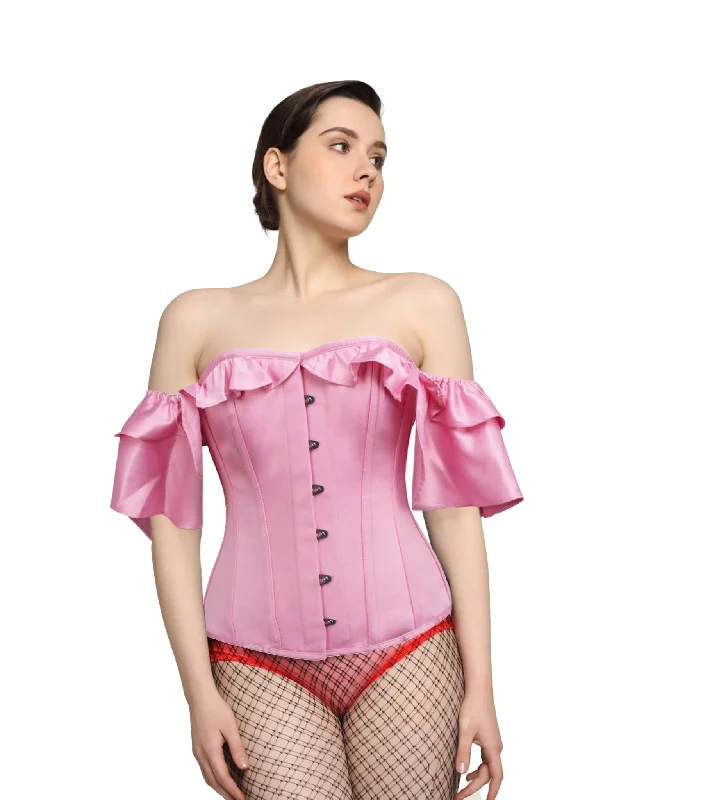 low - cut women bustiers and corsetsPink Satin Overbust Corset