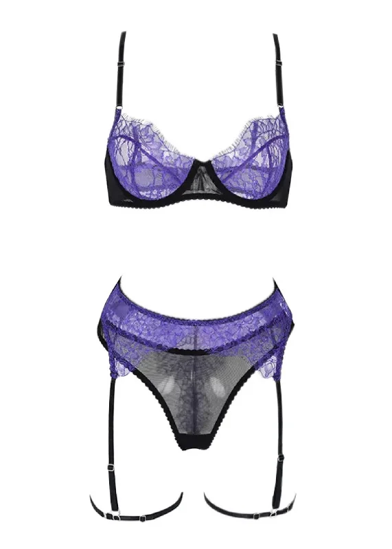 convertible women thongs that can be worn as a g - stringGemma Bra, Thong and Suspender Set (Purple)