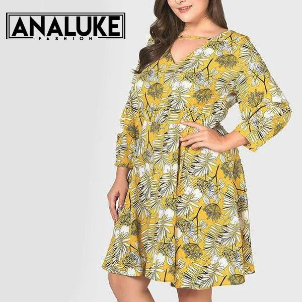 women sexy dresses with ruched bodicesYellow Leaf Print Dress