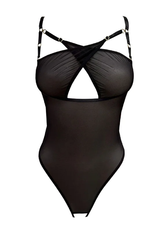 Seamless Bodysuits for a Smooth Underwear LookSHEER Openable Thong Body (Black)