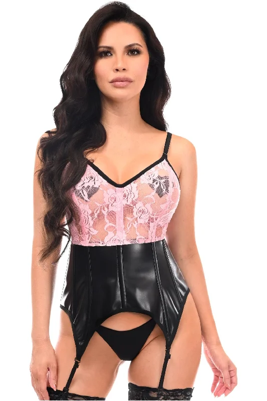 workout women bustiers and corsets supportLavish Black/Pink Wet Look & Lace Bustier Corset w/Garters