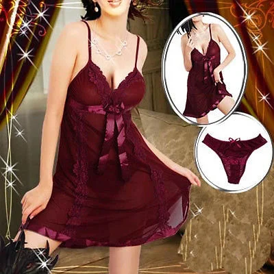 red women sexy lingerie for Valentine's DayNew Fashion Plus Size S-6XL Dark Red Sexy Chemise Babydoll