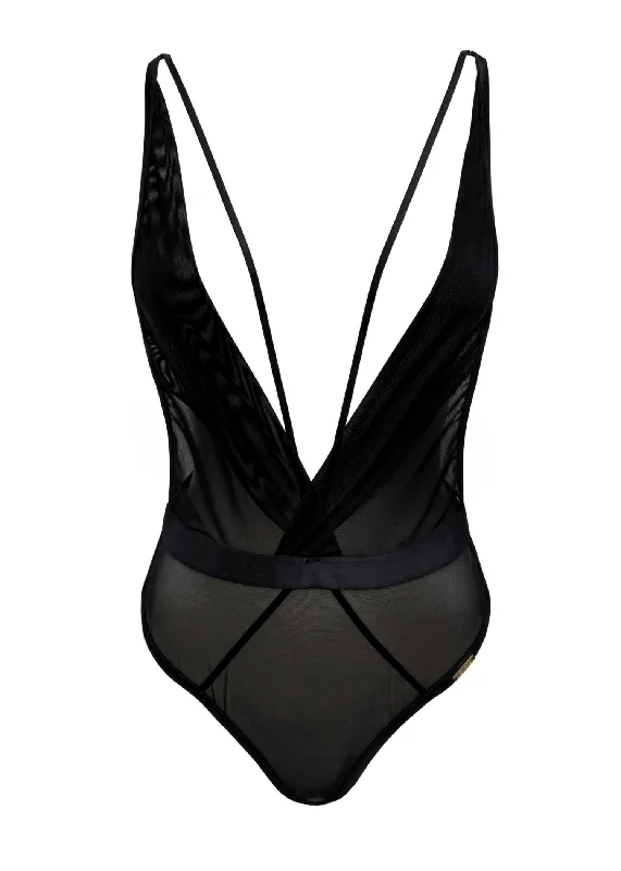 Cut - Out Bodysuits for a Trendy and Fashion - Forward StyleSHEER Deep V Backless Body (Black)