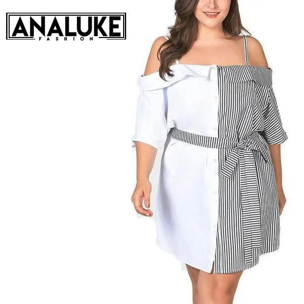 women sexy dresses with brooch accentsWhite Stripe Dress