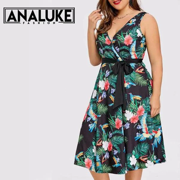 women sexy dresses for tango eventsPlus Size Hawaiian Leaf Midi Boho Dress