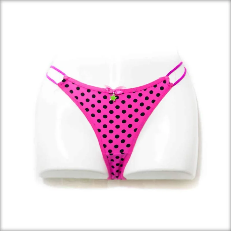 thermal panties for women in cold weatherBlack & Pink Polka Dotted Bikini Panty