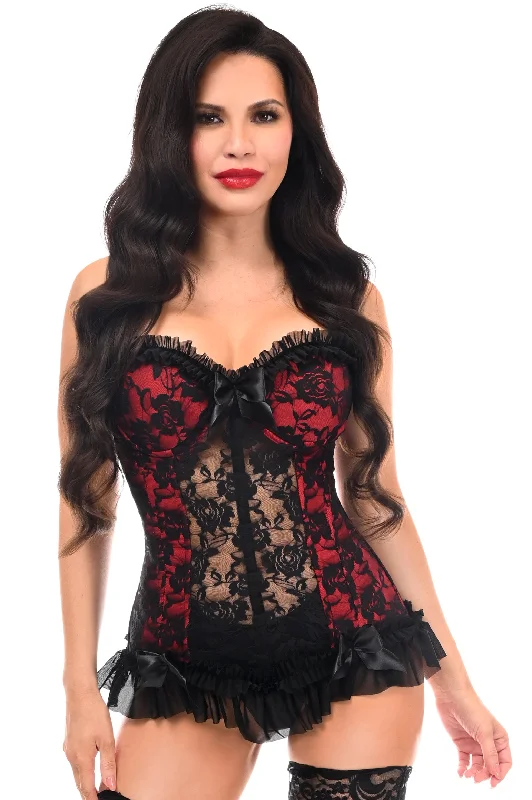 Gothic women bustiers and corsets aestheticLavish Red w/Black Lace & Lycra Hook & Eye Stretch Bustier Corset