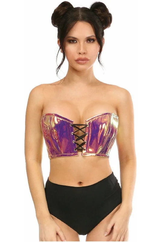 plus size women bustiers and corsetsLavish Rainbow Gold Holo Lace-Up Bustier Top