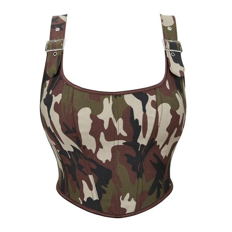 vintage women bustiers and corsets replicasWomen's Grunge Camouflage Buckles Overbust Corset