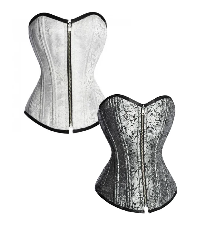 printed women bustiers and corsets patternsWhite/ silver Brocade Reversible Overbust Waist Training Corset