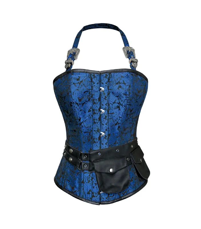 vintage women bustiers and corsets replicasBlue brocade waist reducing  ovarbust Corsets