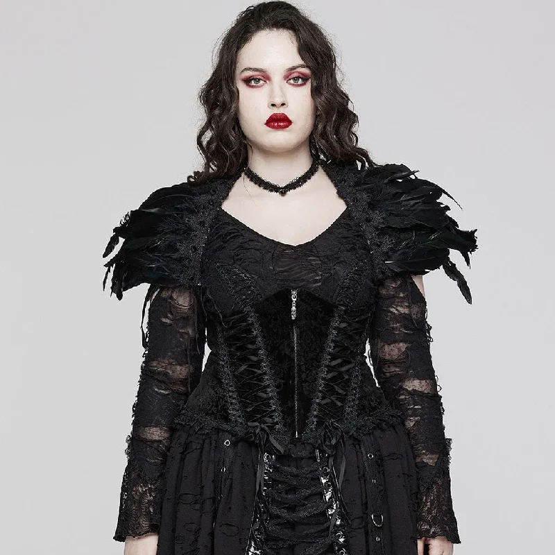 printed women bustiers and corsets patternsWomen's Plus Size Gothic Strappy Ruffled Velvet  Underbust Corset