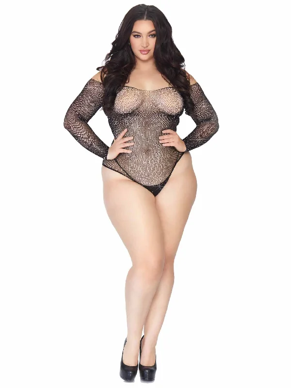 Printed Bodysuits with Floral Patterns for a Feminine VibeRhinestone Snap Crotch Bodysuit - 1x/2x - Black