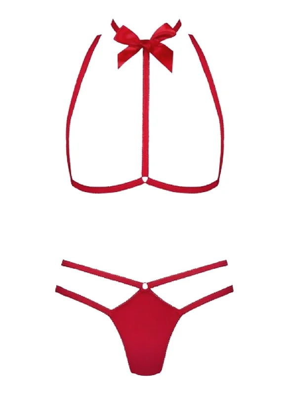 seamless silk - lined women thongs for a smooth and soft feelLe Petit Secret (Red) Harness and Thong Set