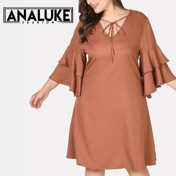 women sexy dresses with ruffled sleevesNew Brown Dress