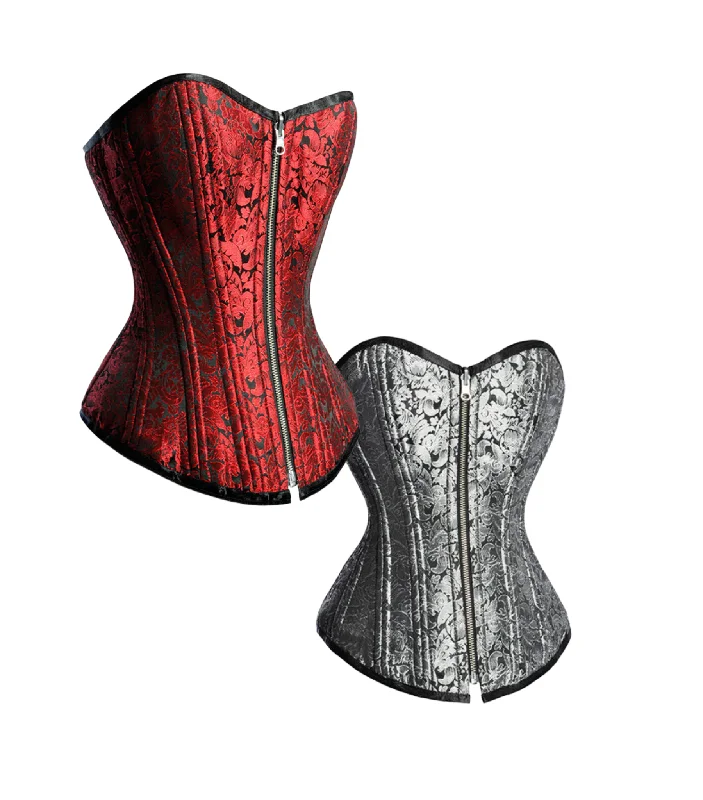 machine made women bustiers and corsetsRed/ Silver Reversible Overbust Waist Training Corset