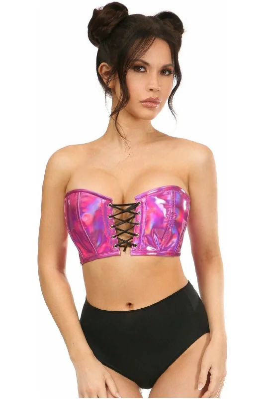 affordable women bustiers and corsetsLavish Fuchsia Holo Lace-Up Bustier Top